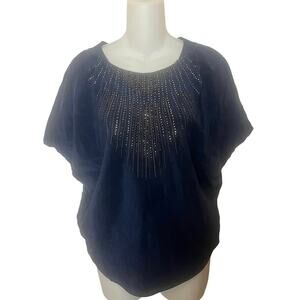 Chelsea Silk Blue Beaded Sleeveless Draped Flower Top Women’s Sz XS